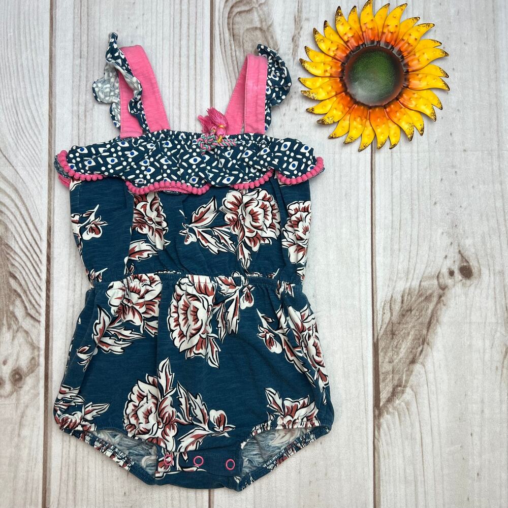 Matilda Jane Girls Floral Ruffle Romper Jumpsuit Teal Pink 18 24 Months‎